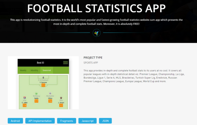 Football statistics app screenshot 1